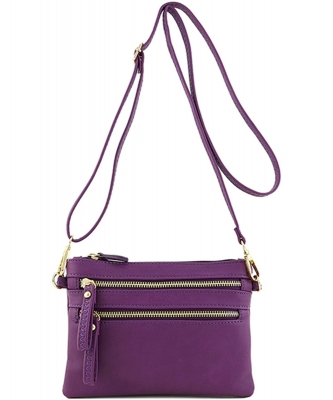 Multi-Pocket Zip Crossbody Bag with Small Wrist Strap WU001 PURPLE